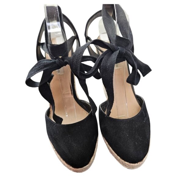 Steve Madden Barre Black‎ Closed Toe Lace Up Wedge Size 9M Faux Suede - Picture 3 of 10